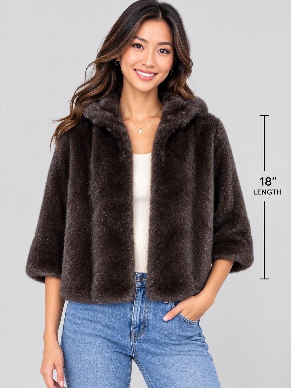Women’s Vintage Glenoit Plush Cropped Faux-Fur Jacket in Dark Brown